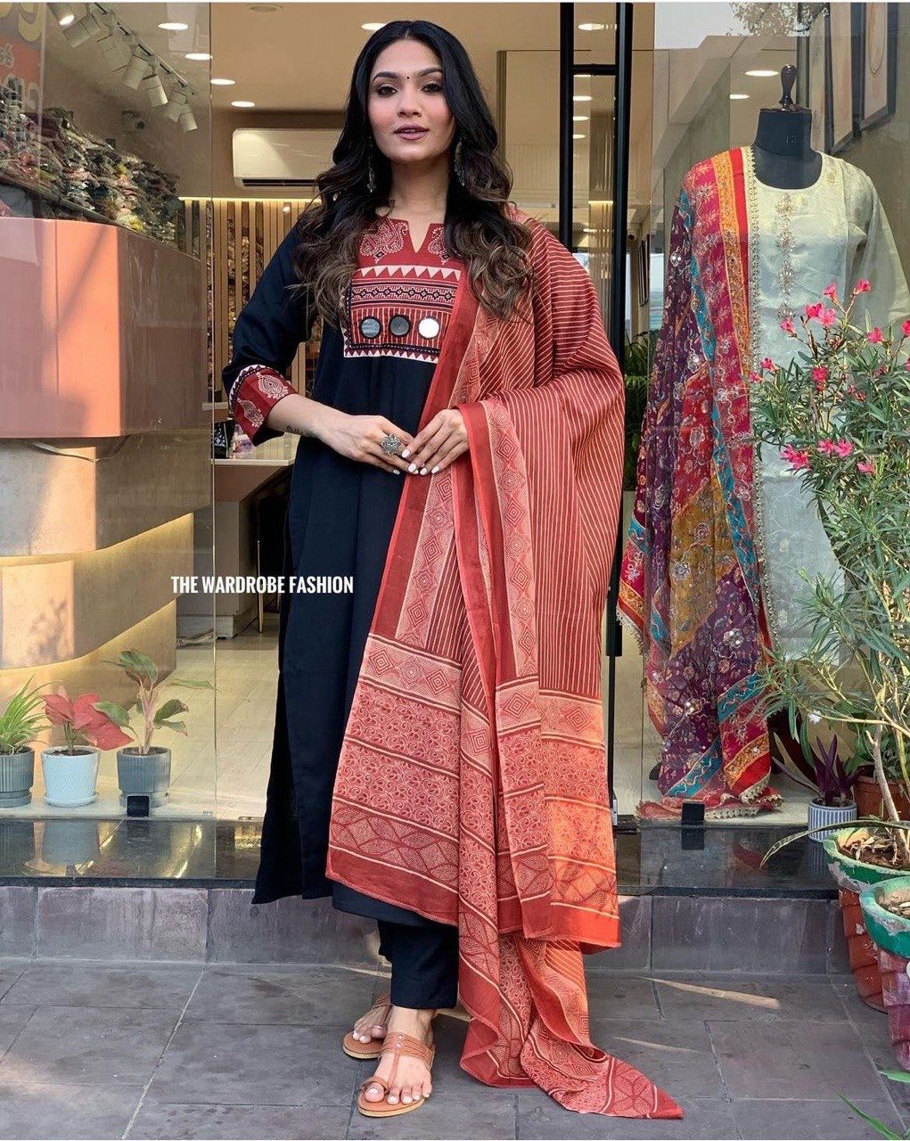 Black Rani By Fvd Rayon Mirror Work Designer Kurti With Bottom Dupatta Order In India

